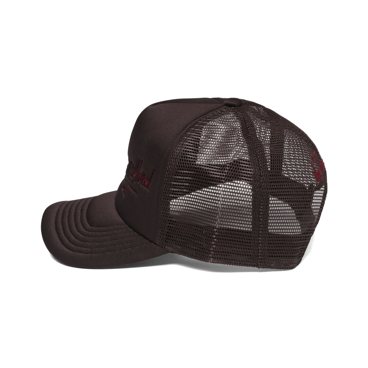 Sunset Tower Hotel Trucker Hat Brown/Crimson Stitch