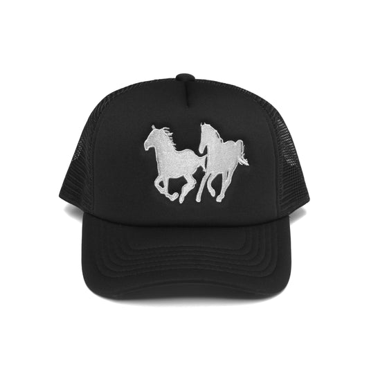 Mustang Trucker Hat Black/White Stitch