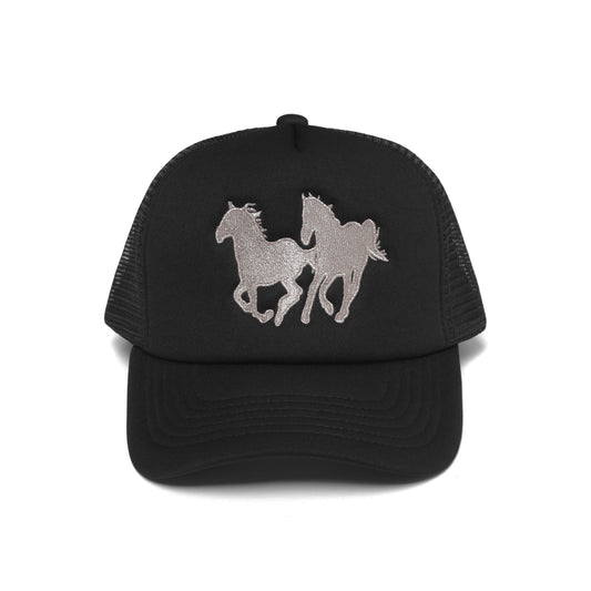 Mustang Trucker Hat Black/Light Silver Stitch