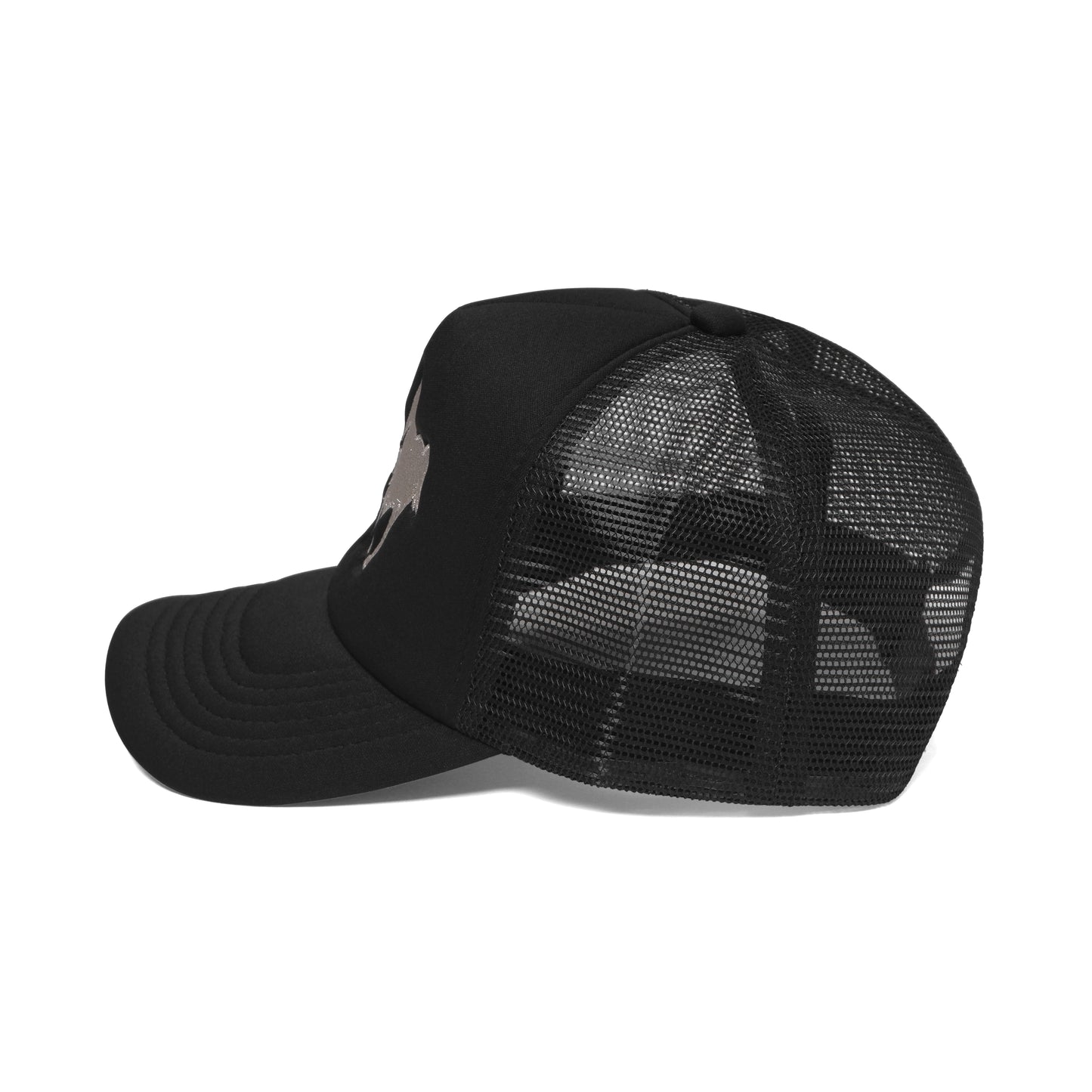 Mustang Trucker Hat Black/Light Silver Stitch