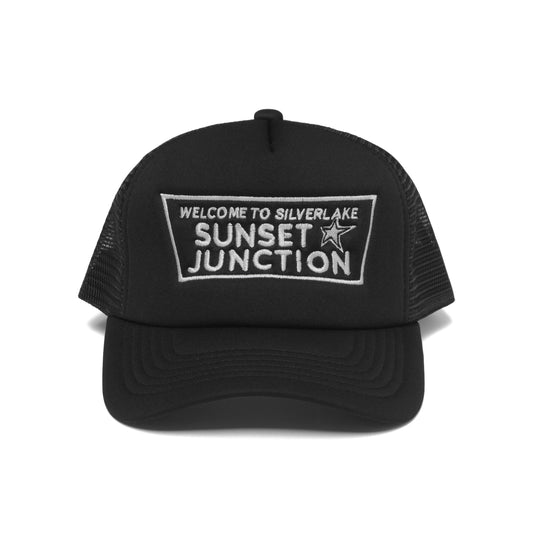 Sunset Junction Trucker Hat Black/White Stitch