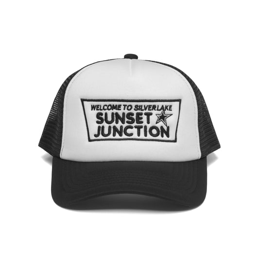 Sunset Junction Trucker Hat Black/White/ Black Stitch