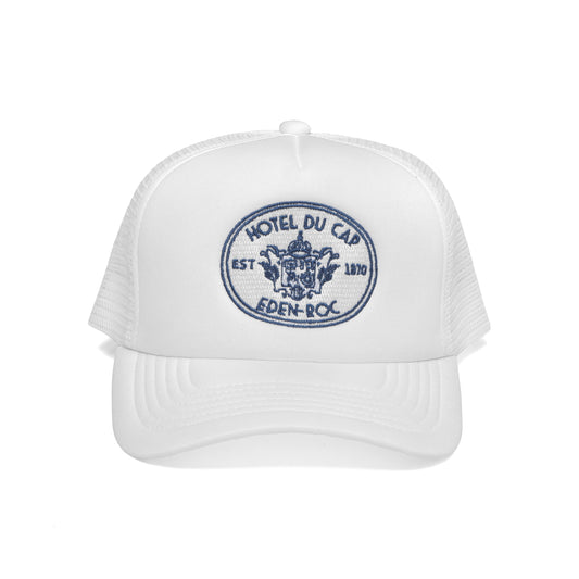 Hotel du Cap Eden Rock Trucker Hat White/Aqua Blue Stitch