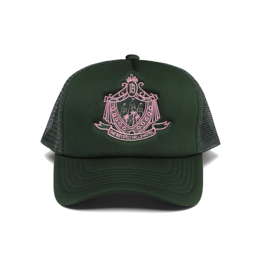 Beverly Hills Hotel Crest Trucker Green Foam/Pink Stitch