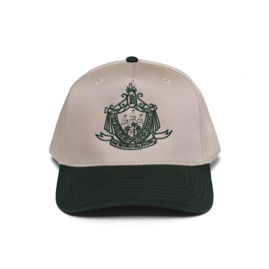 Beverly Hills Hotel Crest 5 Panel Hat Tan/Green Stitch