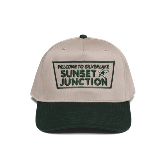 Sunset Junction 5 Panel Hat Tan/Green Stitch